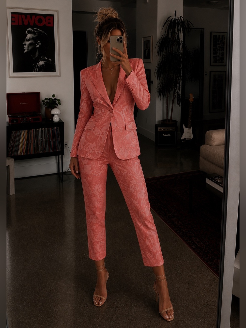 Etro Lily Paisley Floral Jacquard Single Breasted Blazer in Coral Pink